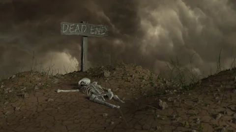 Dead End Sign and Skeleton Stock Footage 66793174