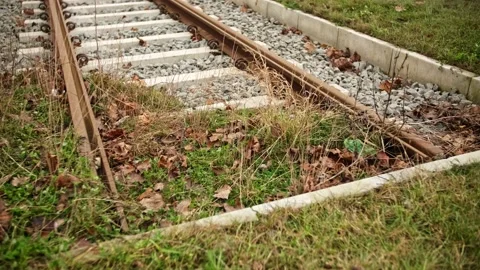 Dead End of Unfinished Railway Track on Abandoned Construction Site Stock Footage 168536559