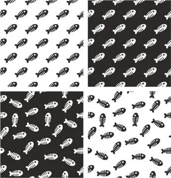 Dead Fish Aligned &amp; Random Seamless Pattern Set Stock Illustration