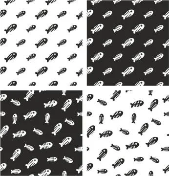 Dead Fish Big &amp; Small Aligned &amp; Random Seamless Pattern Set Stock Illustration