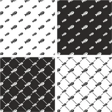 Dead Fish Big &amp; Small Seamless Pattern Set イラスト素材
