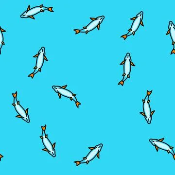 Dead fish floating belly up vector seamless pattern Illustrazione stock