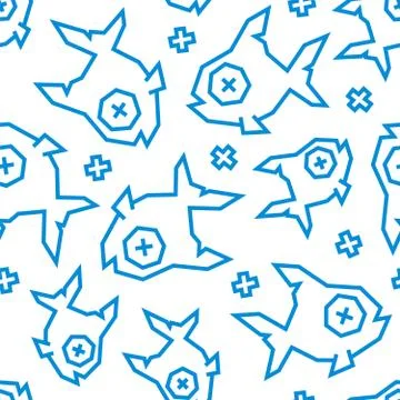 Dead fish low poly seamless pattern. Blue color on white background. Stock Illustration