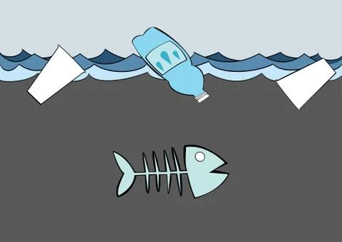Dead fish an plastic waste in the ocean 库存插图