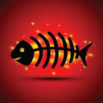 A dead fish on red background Stock Illustration