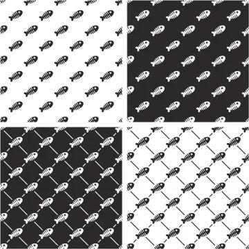 Dead Fish Seamless Pattern Set Illustrazione stock