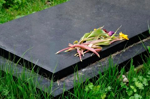 Dead flowers on tombstone Stock Photos
