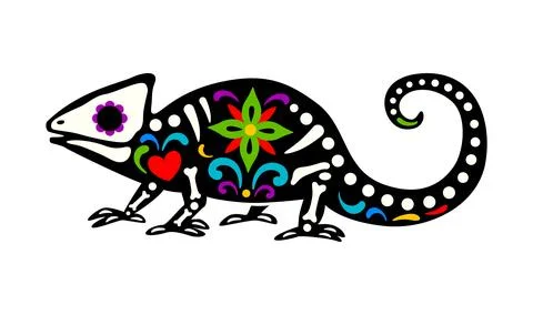 Dead halloween skeleton, day of the dead chameleon Stock Illustration