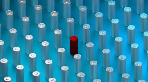 Dead Lithium Battery cell - electrical power supply of rechargeable source - 3D Stock Illustration