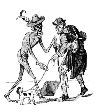 The Dead Man and the Beggar from the Dance of Death also called Danse Macabre Stock Illustration