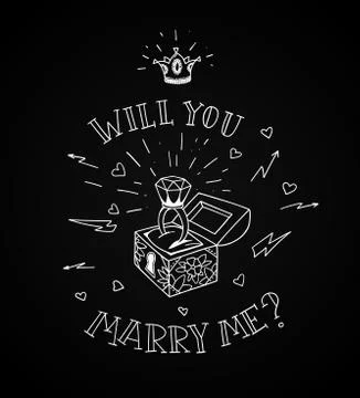 Dead man chest whit a wedding rind with diamond and shiny crown. Will you marry Illustration