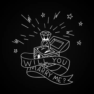 Dead man chest whit a wedding rind with diamond and shiny crown. Will you marry Illustration