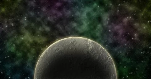 Dead moon in colorful deep space Stock Illustration