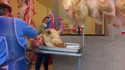 Dead Pig'S Head Exhibiting On Local Store Stock Footage 88336495