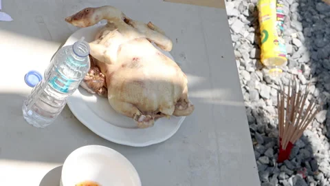 Dead poultry on the table, ritual ceremony for elimination activity of a ghosts Stock Footage 139765588