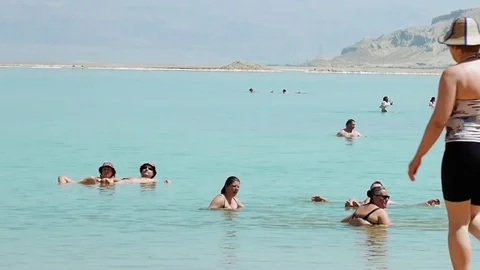 Dead sea beach panoramic shot Stock Footage 79391734