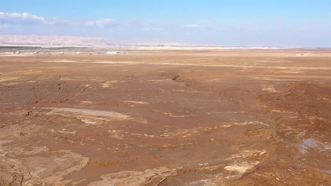 Dead sea Drought with Jordan River Gorge- Aerial Footage Stock Footage 122134623