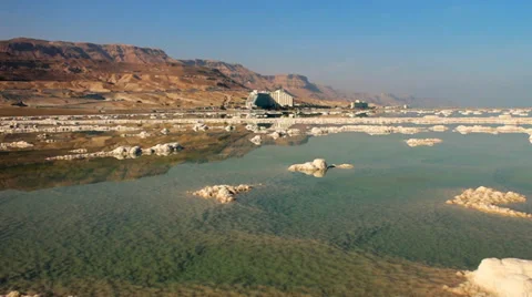 Dead sea with hotel in the Background Stock Footage