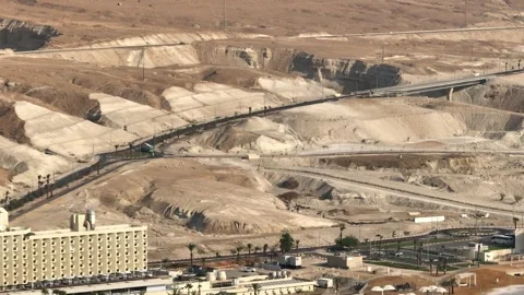 Dead sea hotels zone at Ein Bokek, Israel, aerial drone view 4k Video stock 245880156