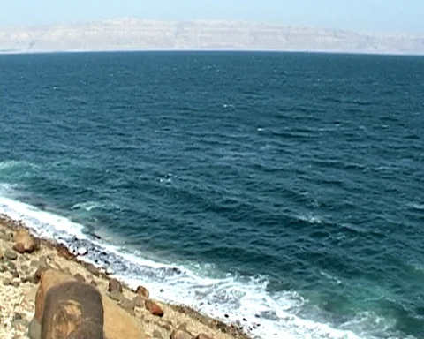 Dead Sea, Jordan. Emerald and purity waves of the Dead Sea during storm Stock Footage 126008716