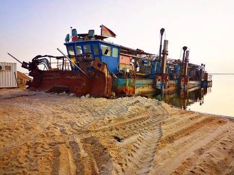 Dead sea mining barge Stock Photos