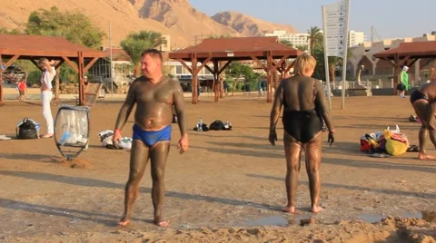 Dead Sea. Mud therapy Stock Footage 911876