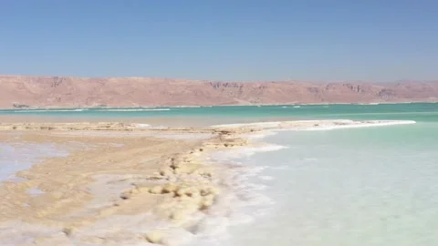 The Dead Sea, Reflections, Textures, Mountains, Salt in water &amp; Salt Crystals Stock Footage 154880135