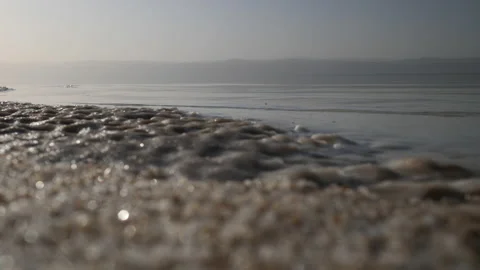 Dead Sea shore close up low angle Stock Footage 230106789