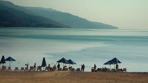 Dead Sea shore at nightfall Video stock 83595422