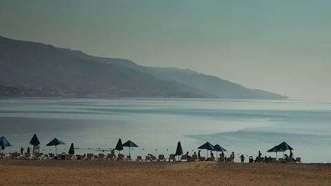 Dead Sea shore at nightfall Stock Footage 83595647