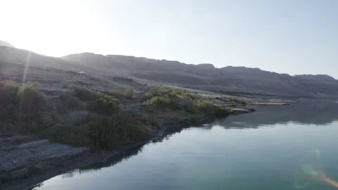 Dead Sea shore sunset side drone Stock Footage 247322396