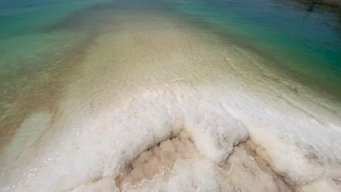 Dead sea Water Plane with lots of Salt. East Bank of Dead Sea in Jordan which is Stock Footage 237809610