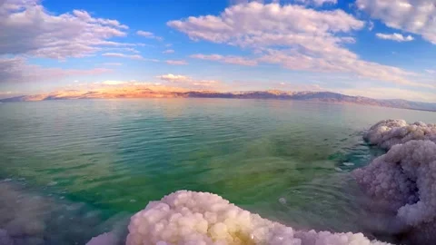 Dead Sea waters with clouds moving, time lapse 4K 스톡 동영상 132694811