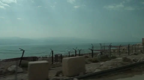 Dead sea from the window of bus Video stock 39715328