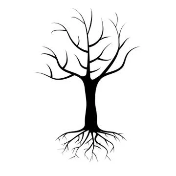 Dead single tree with roots isolated on white background. Bare tree vector Stock Illustration