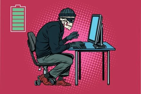 Dead skeleton hacker hacked computer イラスト素材