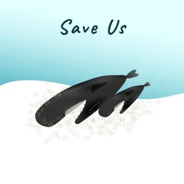 A dead stranded whale with child on sand beach vector on white background Stock Illustration