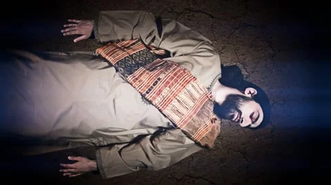 Dead Sumerian or Biblical King sliding across floor Video stock 49843054