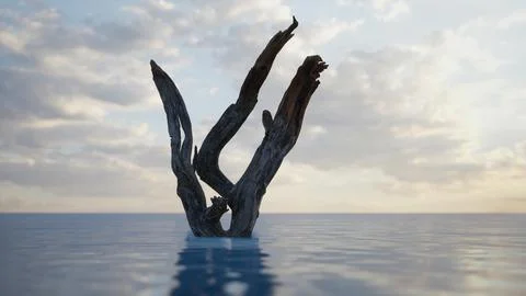 A dead tree in the middle of a body of water Stock Illustration