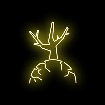 Dead tree neon line icon illustrating climate change Stock Illustration