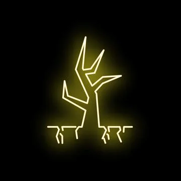Dead tree neon line icon representing drought Stock Illustration