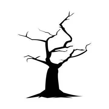 Dead tree silhouette vector illustration on a white background. Halloween big Stock Illustration