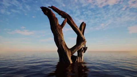 Dead Tree Stands in Water 스톡 일러스트