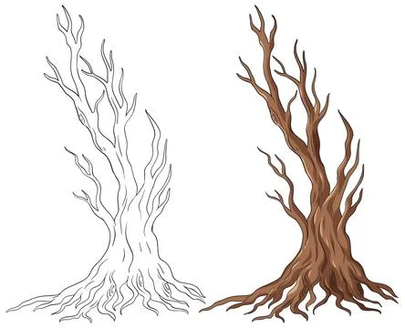 Dead Tree Vector Illustration with Outline and Colored Versions Stock Illustration