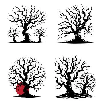 Dead trees or twisted branches for Halloween silhouette Stock Illustration