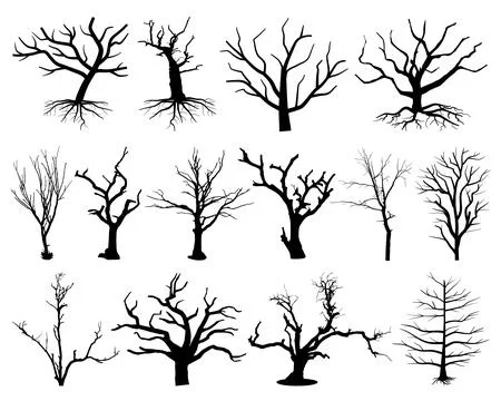 DEAD TREES SILHOUETTE VECTOR ART Stock Illustration