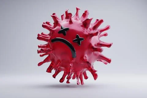 Dead virus 3D render, sad face, white background, health Stock Illustration