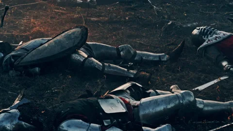 Dead Warrior Knights on Battlefield Stock Footage 157535966