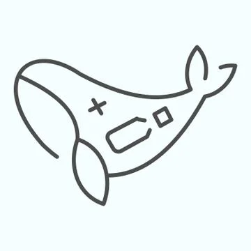 Dead whale thin line icon. Ecological disaster of plastic garbage in the ocean Stock Illustration