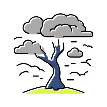 Dead withered tree under polluted sky color icon vector illustration Stock Illustration